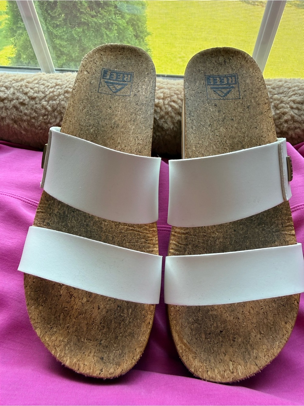 Reef White Cork Double-Strap Slide platform Sandals